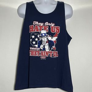 Smack Apparel Tank Top They Hate Us 'Cause They Ain't Us Navy Blue Size XL